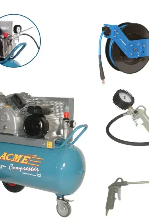 Populaire Pack compresseur Lacmé 23v100m + enrouleur + pistolet de gonflage + soufflette + support d‘outils