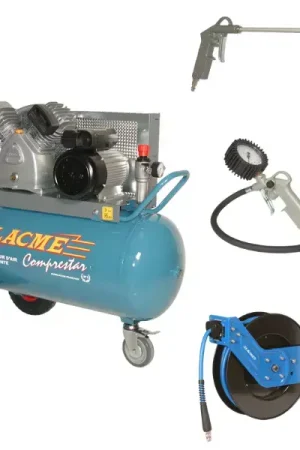 Prix Bas Pack compresseur Lacmé 23v100m + enrouleur automatique+ pistolet de gonflage + soufflette